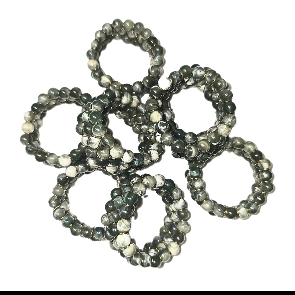 Green Beaded Napkin Ring Holders Set Of 8